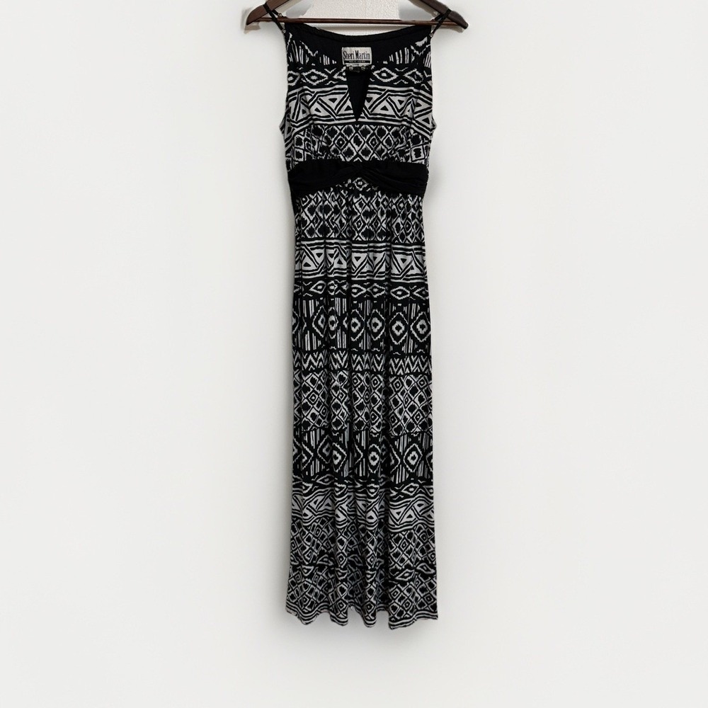 Sheri Martin New York Womens Maxi Dress Black White Tie Beaded Straps Size 8